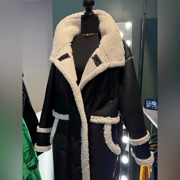 Longline Faux Leather Bonded
Aviator Coat - Picture 4 of 10